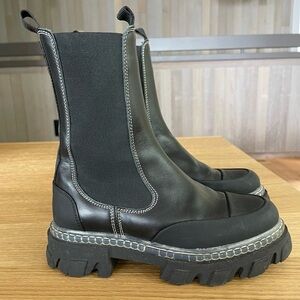 Ganni Black Cleated Mid Chelsea Boots